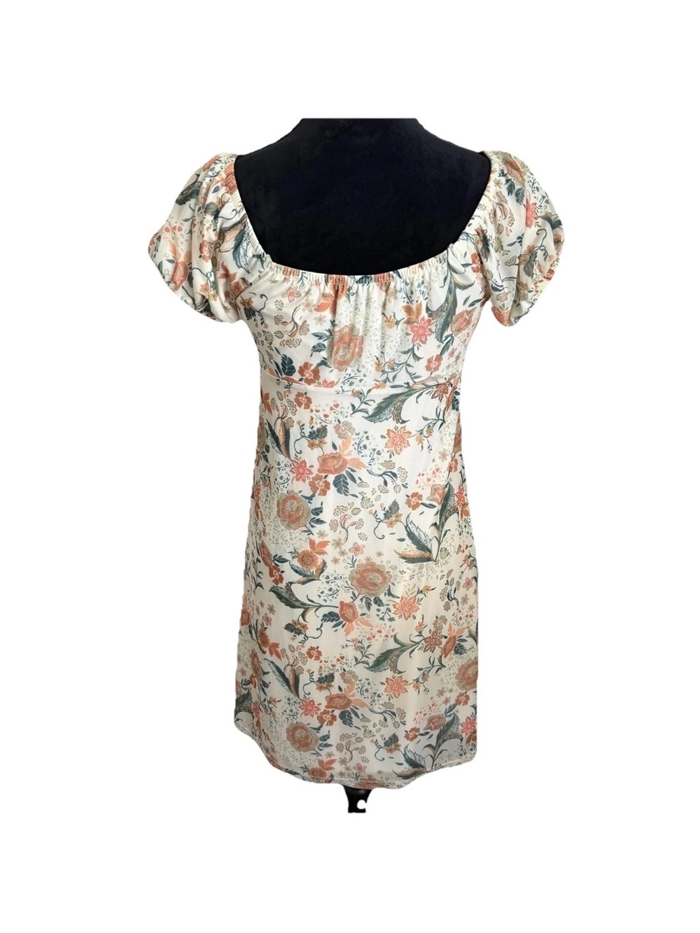 SO Dress Juniors M Floral Mesh Puff Sleeve Short Babydoll Sundress Boho Cottage - Picture 3 of 13